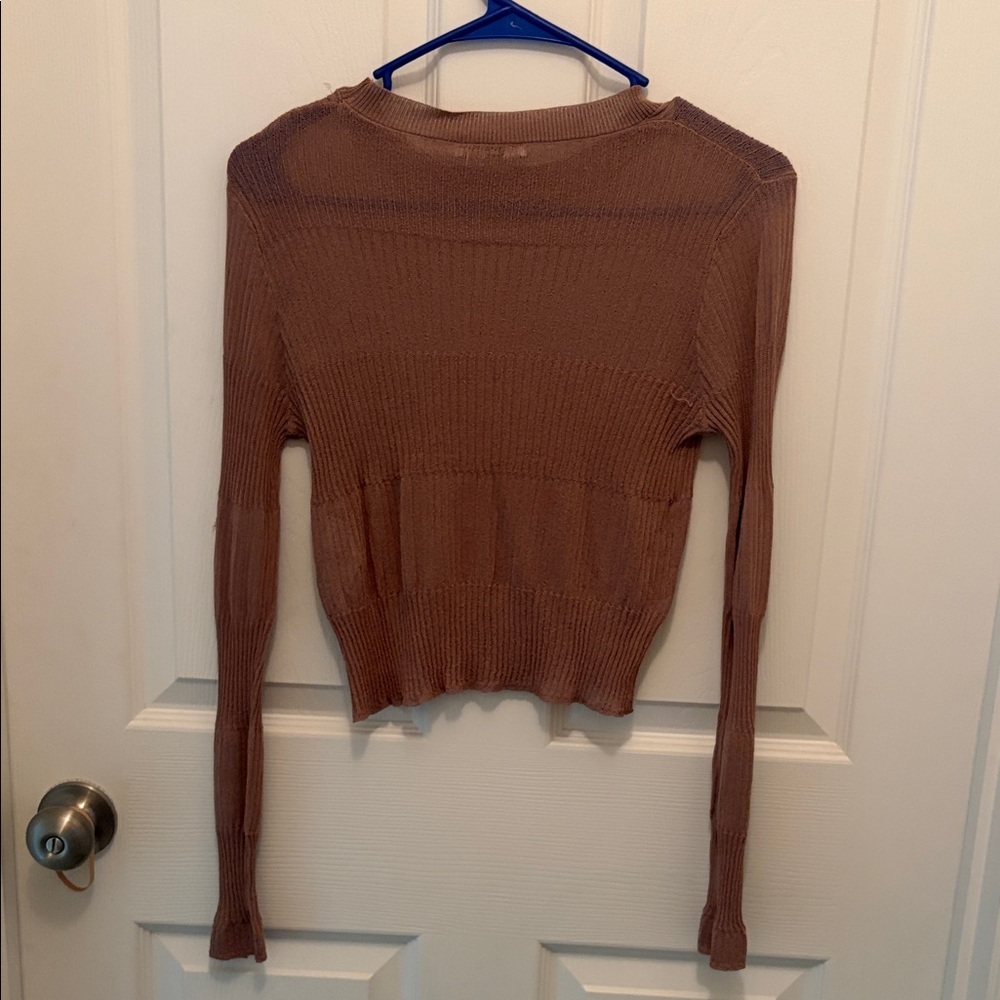Zara Long Sleeve Ribbed Top - Tan - Picture 3 of 3